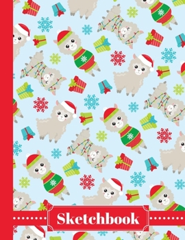 Sketchbook: Cute Christmas Llama Sketchbook Large 8.5x11 Blank 110 Page X-Mas Notebook For Drawing, Doodling, Sketching Blue