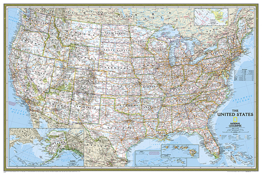 Unbound National Geographic United States Wall Map - Classic - Laminated (Poster Size: 36 X 24 In) Book