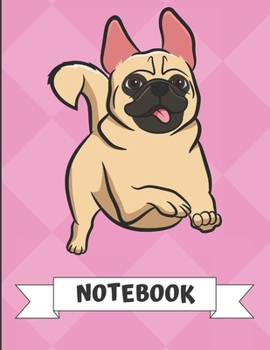 Paperback Notebook: Jumping Pug Dog Cartoon on a Pink Diamond Background. Book is Filled with Lined Journal Paper for Notes and Creating W Book