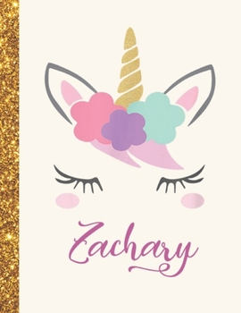 Zachary: Zachary Unicorn Personalized Black Paper SketchBook for Girls and Kids to Drawing and Sketching Doodle Taking Note Marble Size 8.5 x 11