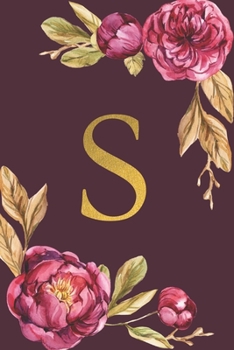 S: Personalized Initial Monogram Blank Lined Notebook Journal Printed Peony flowers , for Women and Girls 6x9 inch. Christmas gift , birthday gift idea