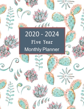 2020 - 2024 Five Year Monthly Planner: Cactus Tropical Engagement Calendar
