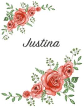 Justina: Personalized Composition Notebook – Vintage Floral Pattern (Red Rose Blooms). College Ruled (Lined) Journal for School Notes, Diary, Journaling. Flowers Watercolor Art with Your Name