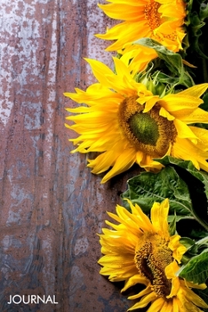 Journal: Vintage Rustic Positivity Sunflower Vase Blank Lined Journal Nature Lover Writing Notebook | Sunshine Botanical Floral Garden Decorated Interior Design