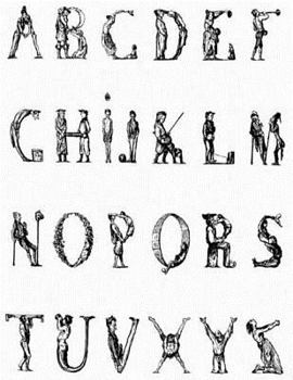 Paperback Large Hexagon Paper Notebook: Human Alphabet Art cover Book