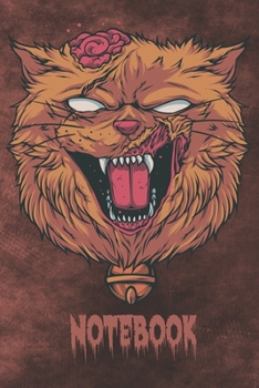 Paperback Notebook: Zombie Cat Head Feline Themed Blank Notebook - Halloween Gifts - 6" x 9" 120 Page Blank Lined Book