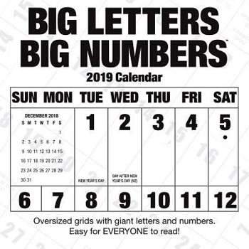 Calendar Cal 2019 Big Letters Big Numbers Book