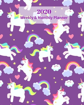 Paperback 2020 Weekly and Monthly Planner: Rainbow Unicorn with Hearts Stars Clouds Kawaii - Monthly Calendar with U.S./UK/ Canadian/Christian/Jewish/Muslim Hol Book