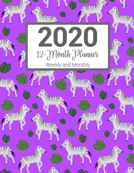 2020 12-Month Planner Weekly and Monthly: Purple Zebra Pattern With Daily Goals and Meal Planner