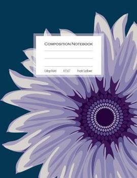 Paperback Composition Notebook - College Ruled, 8.5"x11," Purple Sunflower: Soft Cover, 110 Pages, Navy Blue Background Book