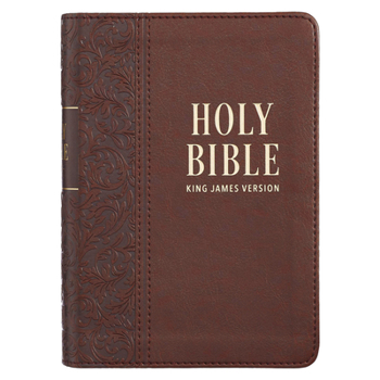 Leather Bound KJV Bible Compact Large Print (Faux Leather, Medium Brown) [Large Print] Book