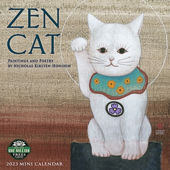 Zen Cat 2023 Mini Wall Calendar | Meditational Art by Nicholas Kirsten-Honshin | Compact 7" x 14" Open | Amber Lotus Publishing
