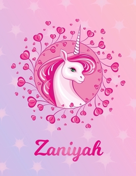 Paperback Zaniyah: Unicorn Large Blank Primary Sketchbook Paper - Pink Purple Magical Horse Personalized Letter Z Initial Custom First Na Book