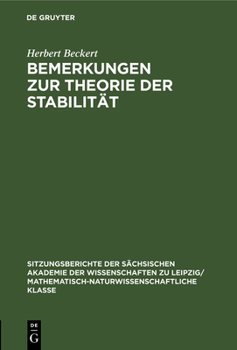 Hardcover Bemerkungen Zur Theorie Der Stabilität [German] Book