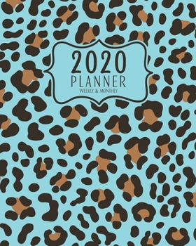 2020 Planner Weekly And Monthly: 2020 planner January To December - Calendar Views And Vision Board - Cute Light Blue Animal Print Pattern