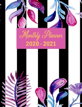 Paperback 2020-2021 Classic Floral Stripe 2-Year Monthly Planner And Calendar Book