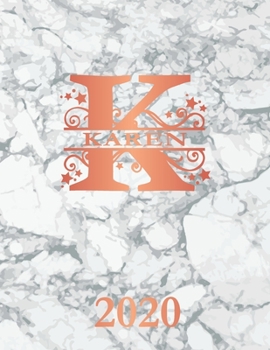 Karen: 2020. Personalized Name Weekly Planner Diary 2020. Monogram Letter K Notebook Planner. White Marble & Rose Gold Cover. Datebook Calendar Schedule