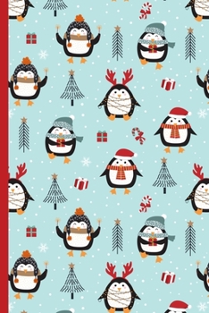 Happy Holidays: Blank Lined Journal Notebook for Writing Notes, Notepad, Christmas Themed, Teal Christmas Penguins Pattern