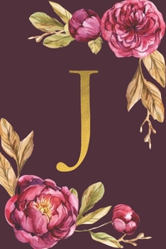 J: Personalized Initial Monogram Blank Lined Notebook Journal Printed Peony flowers, for Women and Girls 6x9 inch. Christmas gift, birthday gift idea