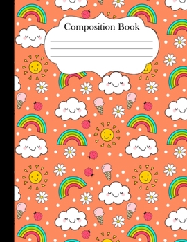 Paperback Composition Book: Rainbow Print 8.5 x 11 inch notebook 120 pages, salmon color wide ruled Book