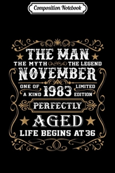 Composition Notebook: 36th Birthday Gift The Man Myth Legend November 1983 36  Journal/Notebook Blank Lined Ruled 6x9 100 Pages