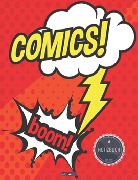 ZMUDACE Notizbuch Punktraster: in DIN A4 Softcover ZP028 Comic Boom Superheld 156 leere gepunktete Seiten mit pers�nlichem Register + Seitenzahlen Zeichenbuch, Skizzenbuch, Dot Grid Notebook, Malbuch,