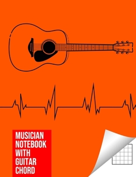 Paperback Musician Notebook with Guitar Chord - Guitar/Bass Fretboard Paper Cool Bassist Gift For A Bass Player Notebook guitar chords in deep orange color Cove Book