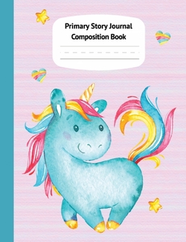 Paperback Blue Unicorn Pastel Primary Story Journal Composition Book: Grade Level K-2 Draw and Write, Dotted Midline Creative Picture Notebook Early Childhood t Book