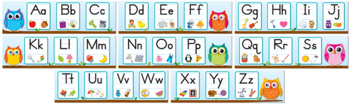 Office Product Colorful Owls Alphabet Mini Bulletin Board Set Book