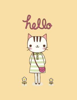 Paperback Hello: Cute cat on yellow cover and Dot Graph Line Sketch pages, Extra large (8.5 x 11) inches, 110 pages, White paper, Sketc Book