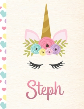 Paperback Steph: Personalized Unicorn Dot Grid Bullet Journal/Notebook For Girls With Pink Name - 8.5x11 110 Pages Dotted Journal Diary Book