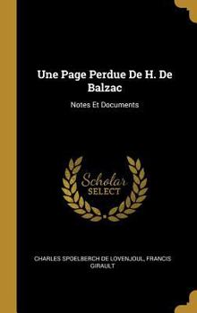 Hardcover Une Page Perdue De H. De Balzac: Notes Et Documents [French] Book