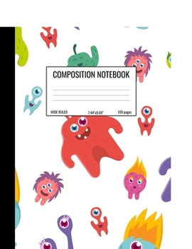 Paperback Composition Notebook: Wide Ruled Notebook for Students, Journal Black and White Cute Monster Saying Hi Doodle Book