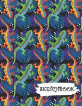 Sketchbook: Neon Orange Blue Green Lizard Fun Framed Drawing Paper Notebook