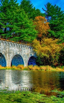 Paperback Notebook: Fall Bridge Water Autumn Blue Sky Nature Book