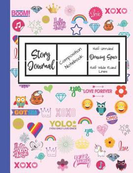 Paperback Story Journal Composition Notebook Half Unruled Drawing Space Half Wide Ruled Lined: Combined Write and Sketch Blank Workbook Book