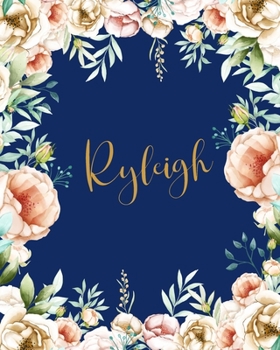 Ryleigh Dotted Journal: Personalized Dotted Notebook Customized Name Dot Grid Bullet Journal Diary Paper Gift for Teachers Girls Womens Friends School Supplies Birthday Floral Gold Dark Blue