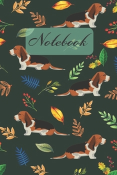 Paperback Notebook: Black White Tan Basset Hound Dog And Leaves - Diary / Notes / Track / Log / Journal, Book Gifts For Women Men Kids Tee Book