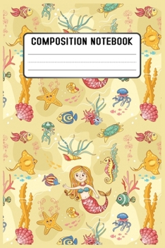 Composition notebook: Animal Lover Wide Ruled Paper Notebook Journal. Cute Baby Pink & White Wide Cartoon Mermaid Blank Lined Workbook for Teens Kids Students Girls for Home School College for Writing