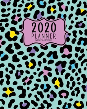 2020 Planner Weekly And Monthly: 2020 planner January To December - Calendar Views And Vision Board - Mint Green And Pastel Colors Animal Print Pattern