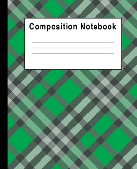 Composition Notebook: diagonal Pattern green white gray check plaid for school