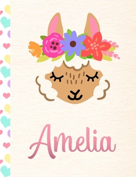 Amelia: Personalized Llama Dot Grid Bullet Journal/Notebook For Girls With Pink Name - 8.5x11 110 Pages Dotted Journal Diary Paper