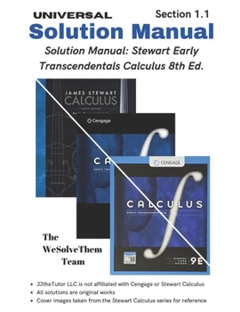 Paperback Solution Manual: Stewart Early Transcendentals Calculus 8th Ed.: Chapter 1 - Section 1 Book