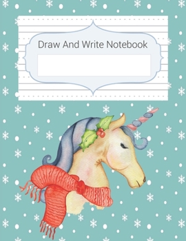 Paperback Draw And Write Notebook: Snowflakes And Unicorn Story Paper Notebook For Kids, Black & White Blank Handwriting & Sketch Notebook For Primary, K Book