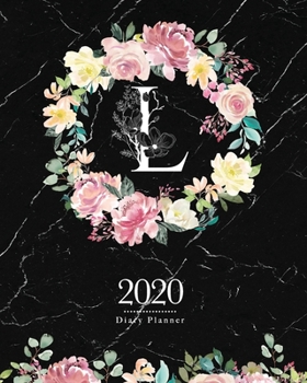 Paperback 2020 Diary Planner: Dark 8x10 Planner Watercolor Flowers Monogram Letter "L" on Black Marble Book