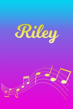 Paperback Riley: Sheet Music Note Manuscript Notebook Paper - Pink Blue Gold Personalized Letter R Initial Custom First Name Cover - Mu Book