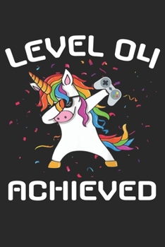 Level 04 Achieved: funny dabbing unicorn 4th Gamer Birthday Gift notebook / journal gaming lovers gift