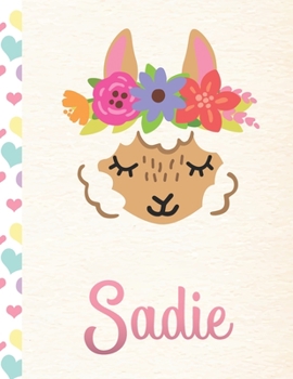 Sadie: Personalized Llama Dot Grid Bullet Journal/Notebook For Girls With Pink Name - 8.5x11 110 Pages Dotted Journal Diary Paper