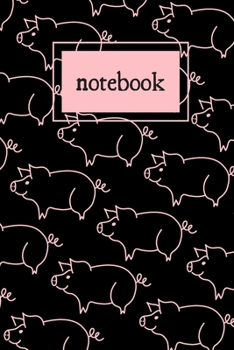 Black and pink pig print notebook: novelty pig notebook 6x9