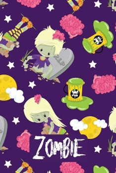 Zombie: Creepy Monster Blank Lined Gift Journal Diary or Notebook, Hand Drawn Illustration, College Rule, Girls Boys Brains on Purple